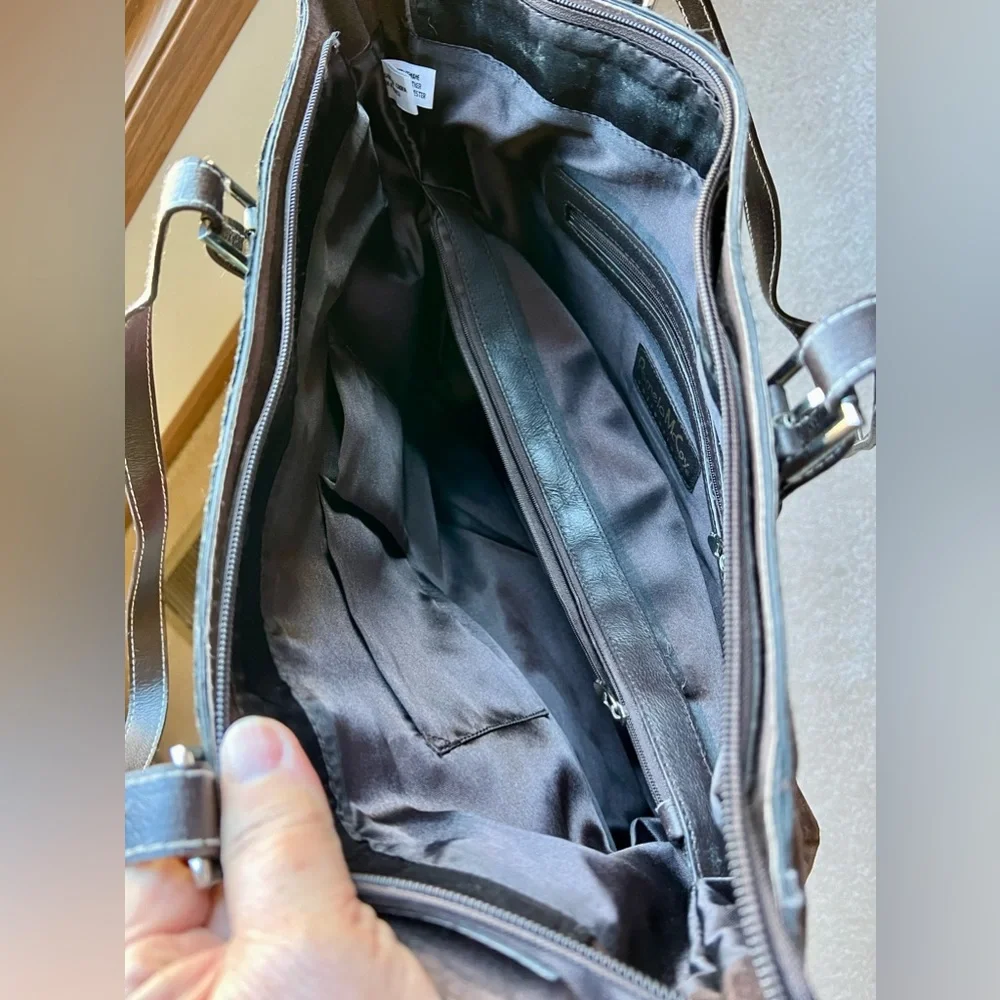 Vintage Pamela McCoy Wavy Color Block Genuine Suede Tote - Picture 9 of 13